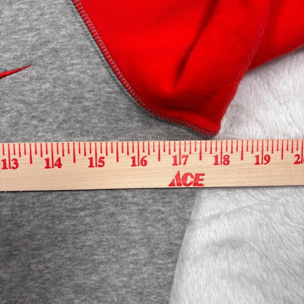 Y2K Nike Full Zip Hoodie Women S (FIT XS) Grey Red Colorblock Raglan Fleece Logo